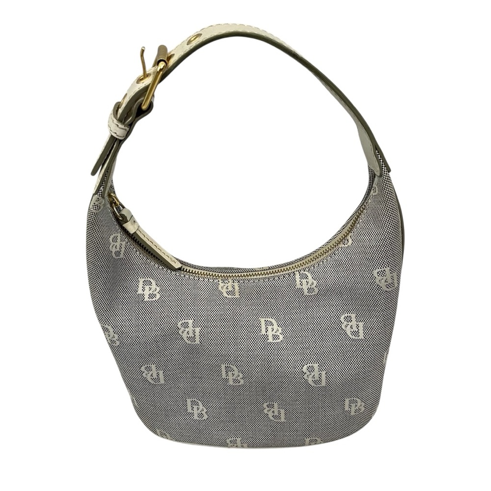 Vintage Dooney & Bourke Canvas Leather Trim DB Printed Zipper Hobo Small Bag